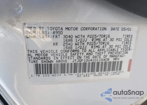 2001 Lexus Rx 300 из США, поврежденный, VIN JTJGF10U410110408